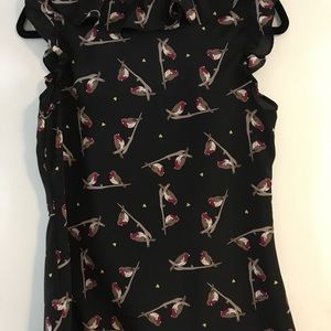 Adorable BR brown/maroon bird print blouse.